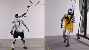 robot humanoide imitando a Cristiano y LeBron