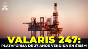La plataforma petrolera jack-up VALARIS 247 en alta mar al atardecer, vendida por 108 millones de dólares tras 27 años de operación.